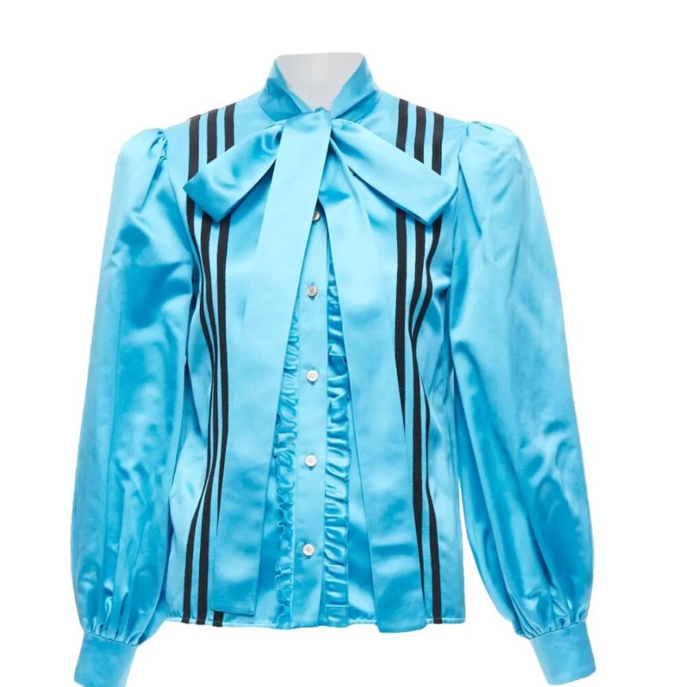 Gucci x Adidas Blue Silk Blouse
